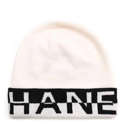 Chanel Cashmere Logo Beanie Hat White Black 1 of 4