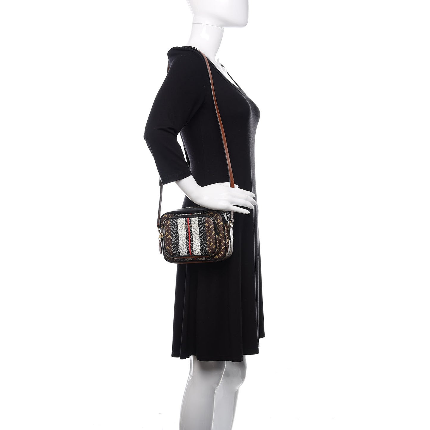 E-Canvas Monogram Stripe Camera Bag Bridle Brown