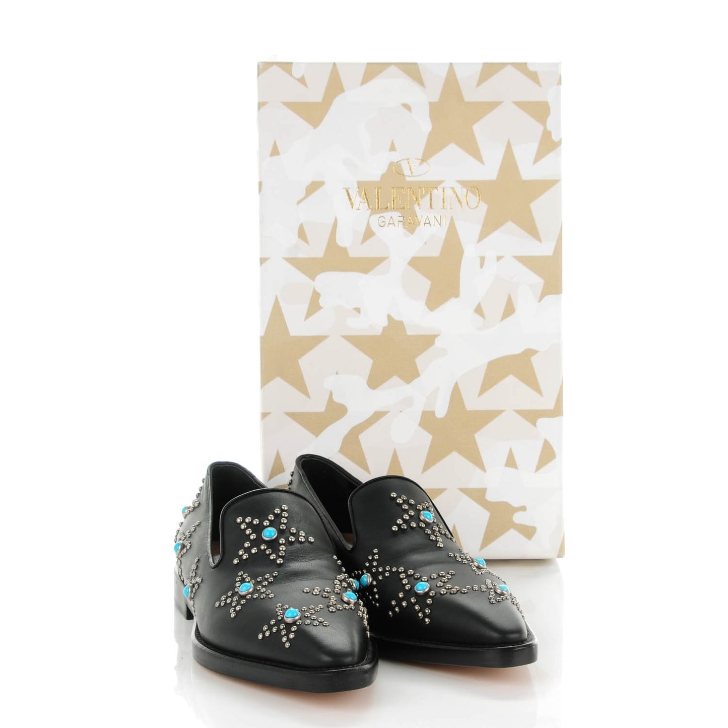 Nappa Star Studded Cabochon Loafers 35 Black