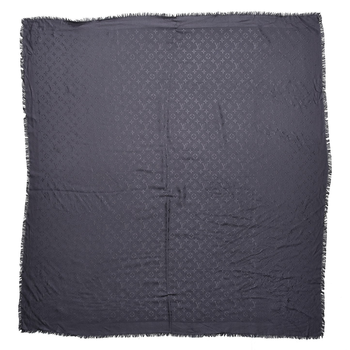 Silk Wool Monogram Shawl Charcoal Grey