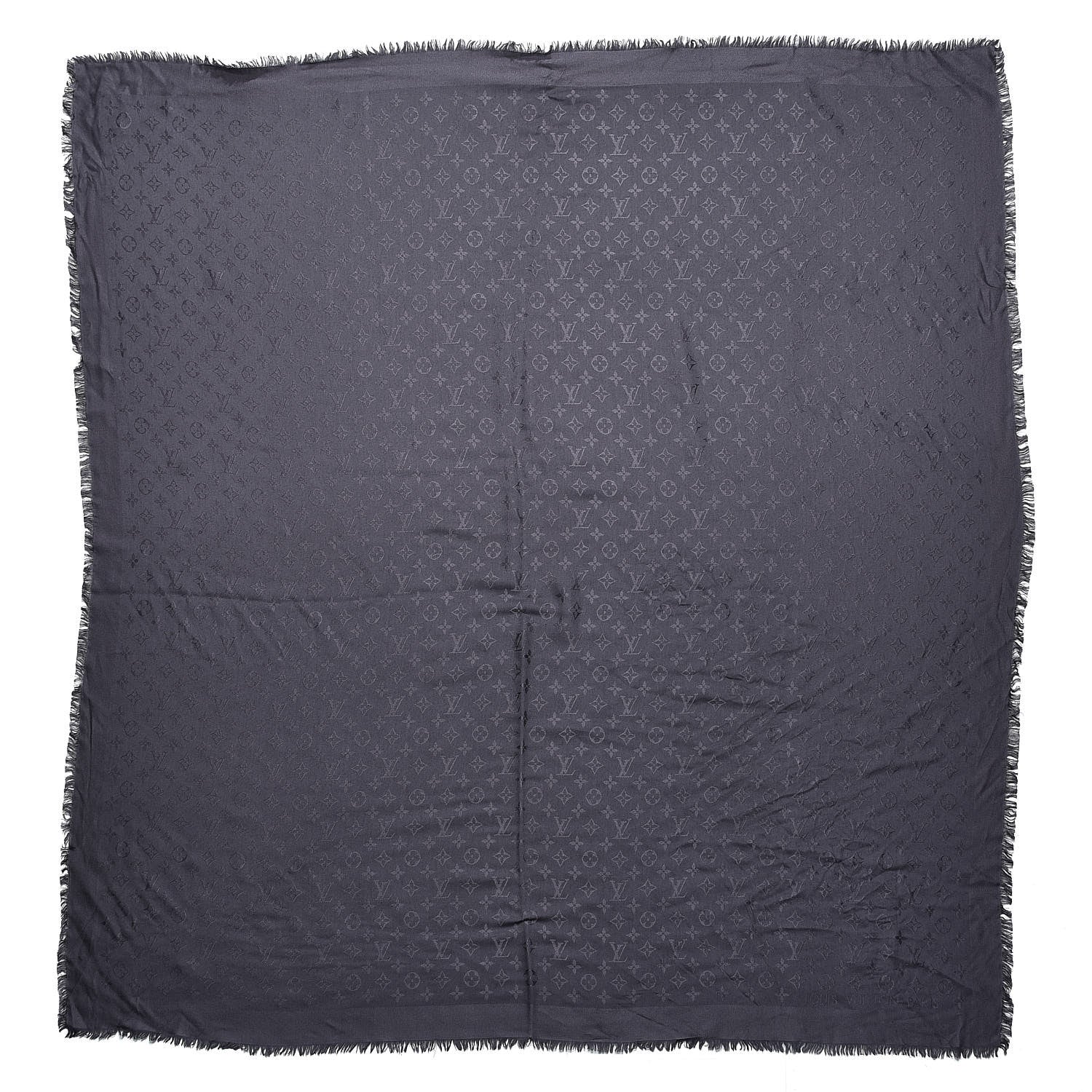 Louis Vuitton Silk Wool Monogram Shawl Charcoal Grey 1 of 4