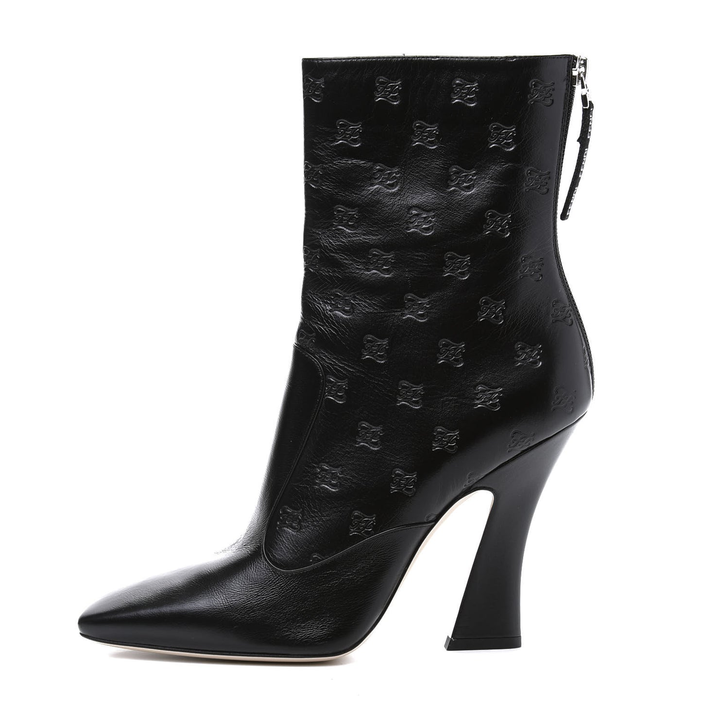 Vitello Karligraphy Embossed FFreedom High Heel Ankle Boots 39.5 Black