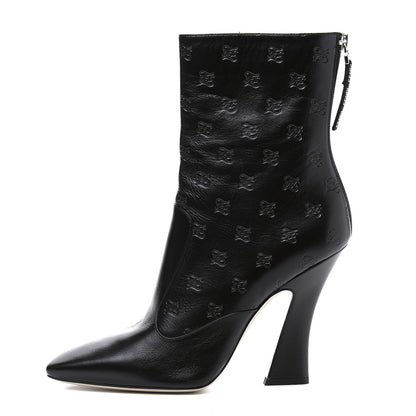 Fendi Vitello Karligraphy Embossed FFreedom High Heel Ankle Boots 39.5 Black 1 of 8