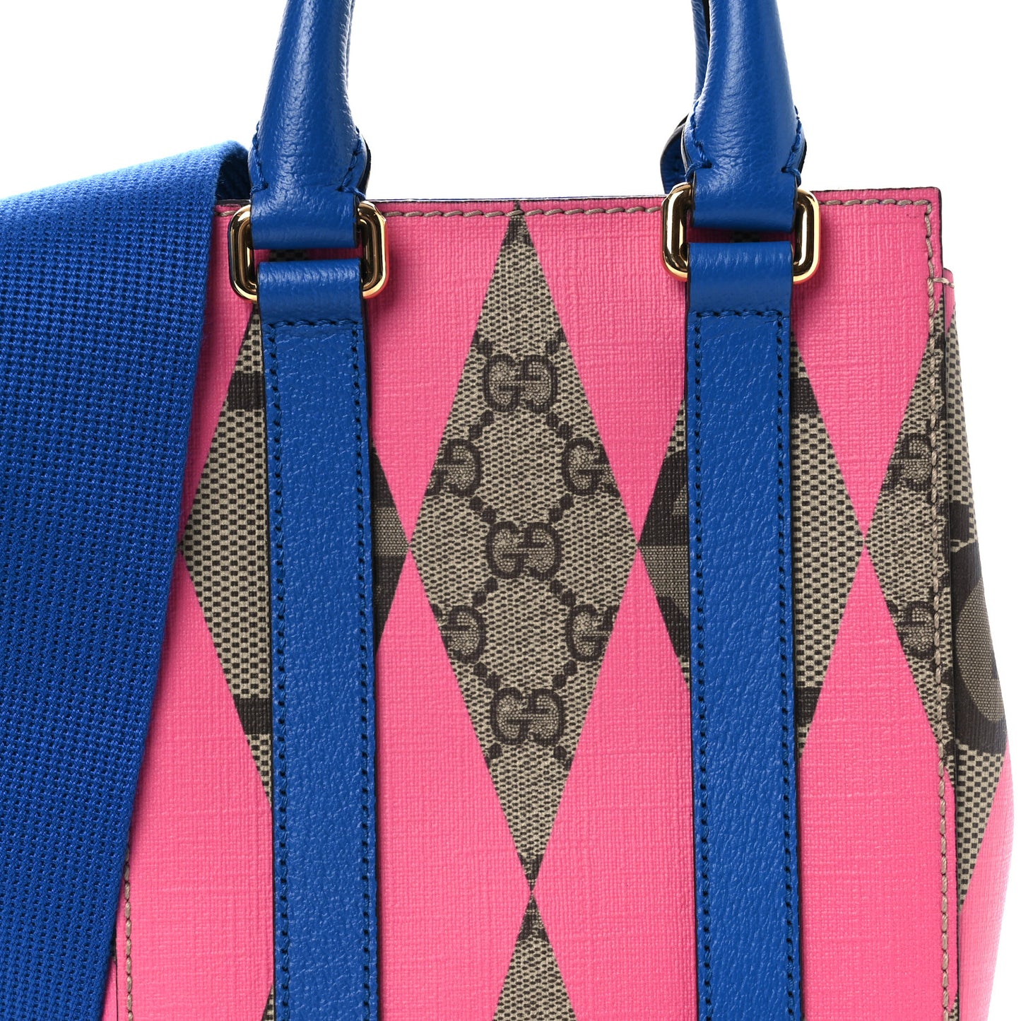 GG Supreme Monogram Textured Dollar Calfskin Rhombus Mini Tote Bag Beige Ebony Pink Blue