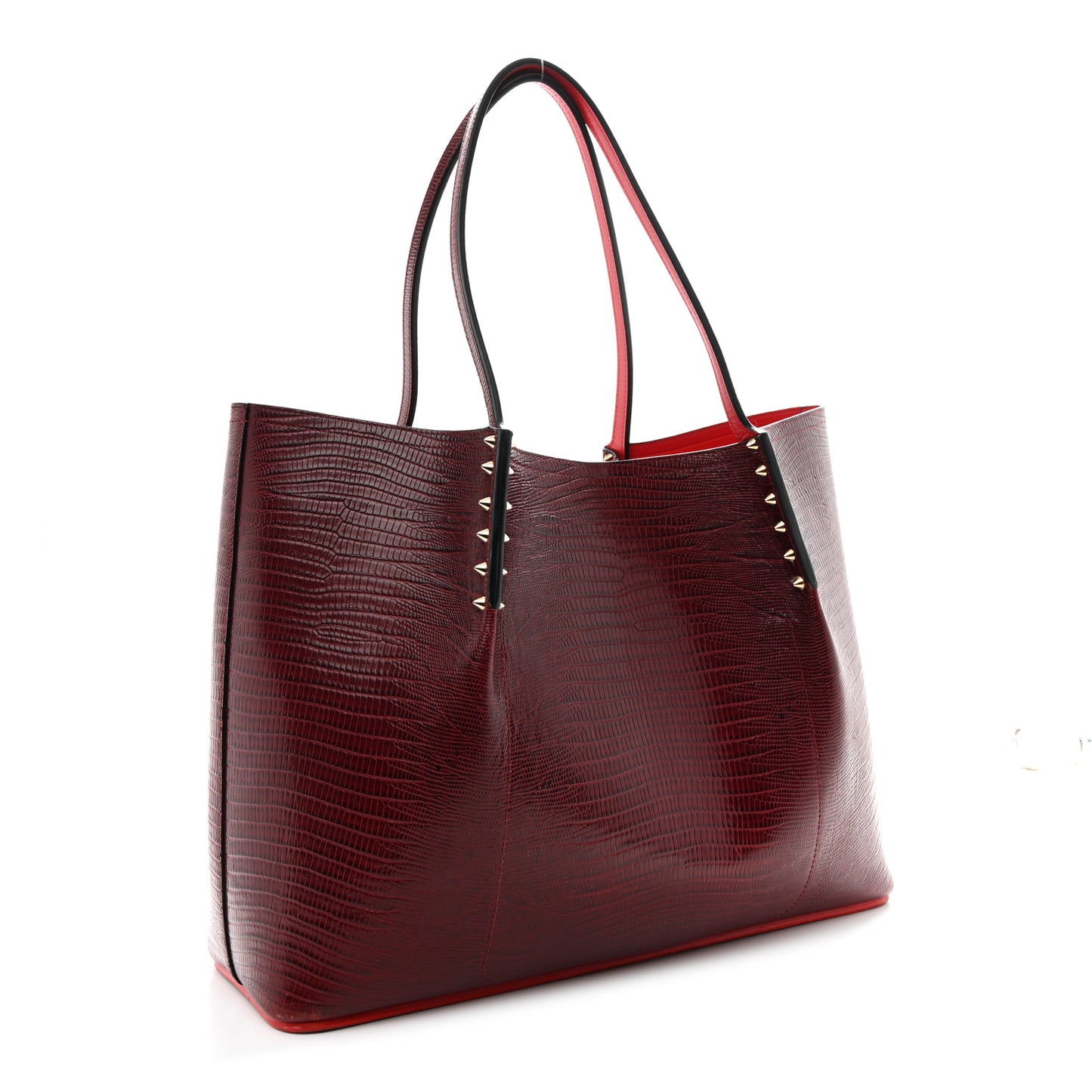Lizard Embossed Calfskin Spiked Small Cabarock Shopper Tote Bourbon
