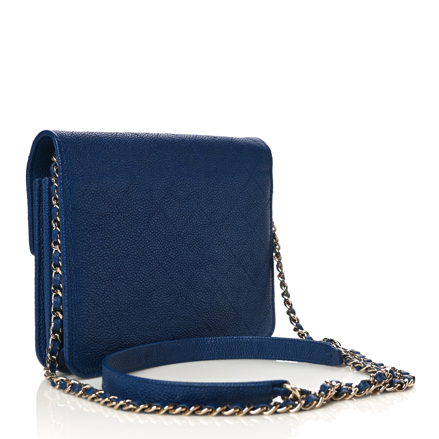 Chanel Grained Calfskin Quilted Cuba Square Wallet On Chain WOC Blue 2 of 14