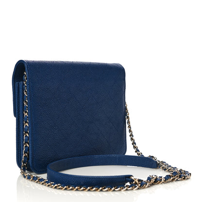 Chanel Grained Calfskin Quilted Cuba Square Wallet On Chain WOC Blue 2 of 14