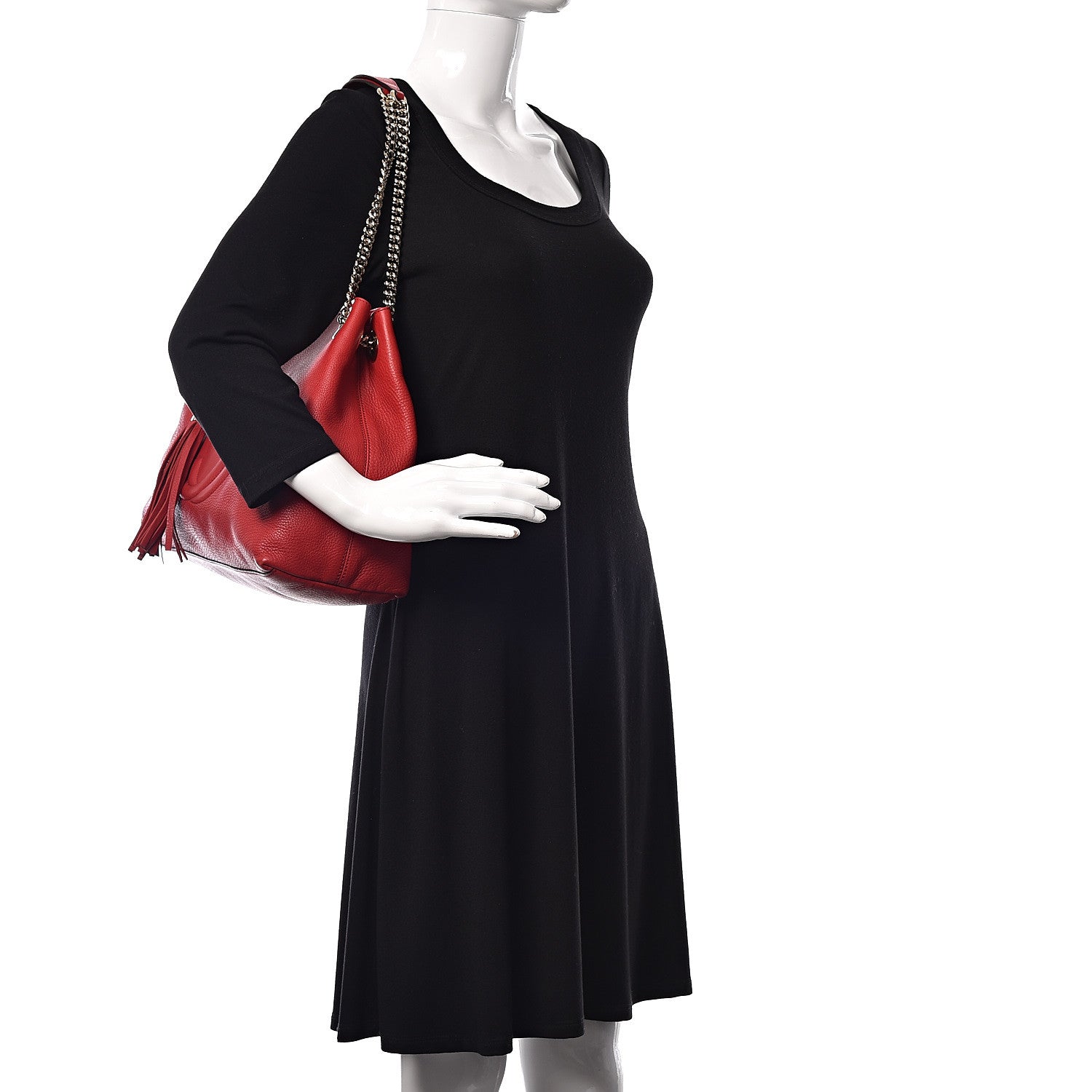 Gucci Pebbled Calfskin Medium Soho Chain Shoulder Bag Tabasco Red 2 of 9