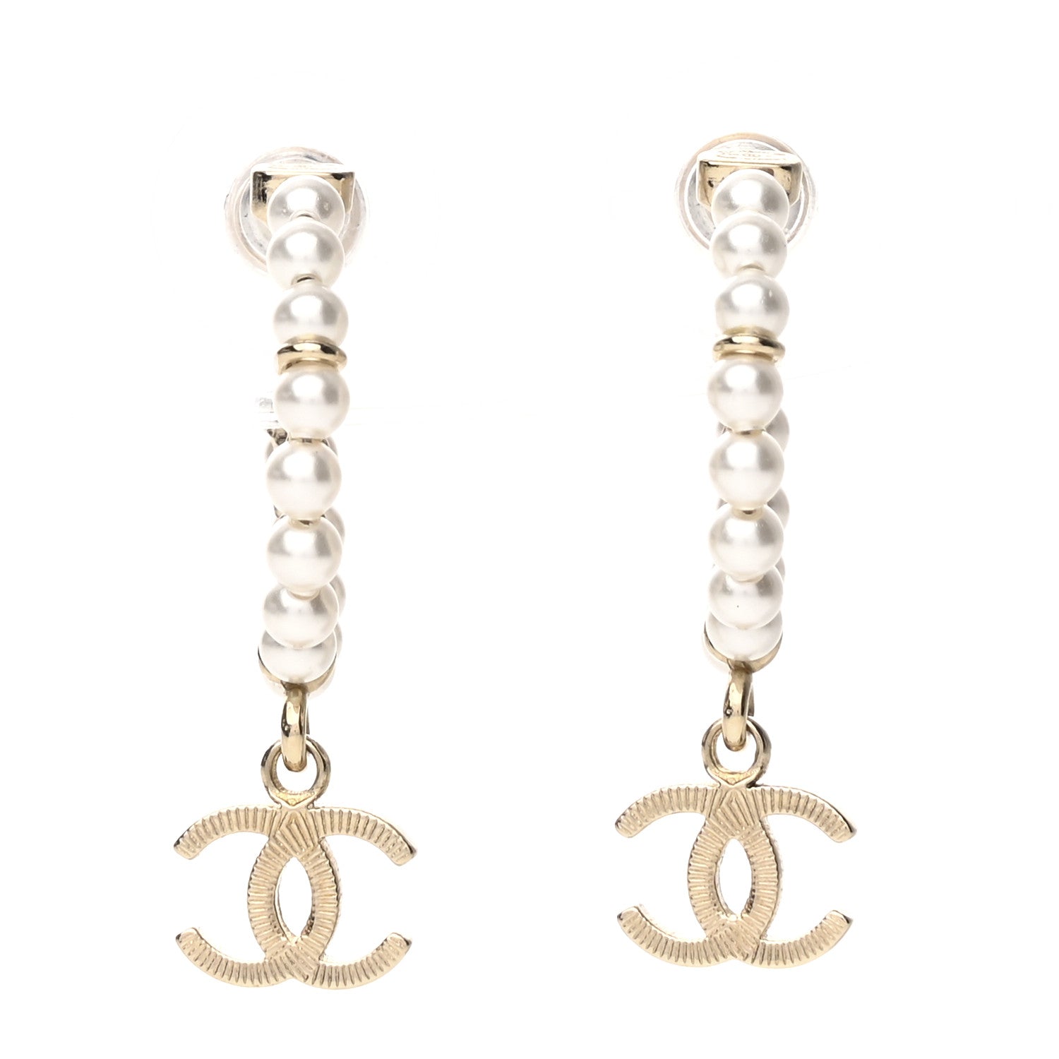 Chanel Pearl Charms CC Hoop Earrings Gold 1 of 5