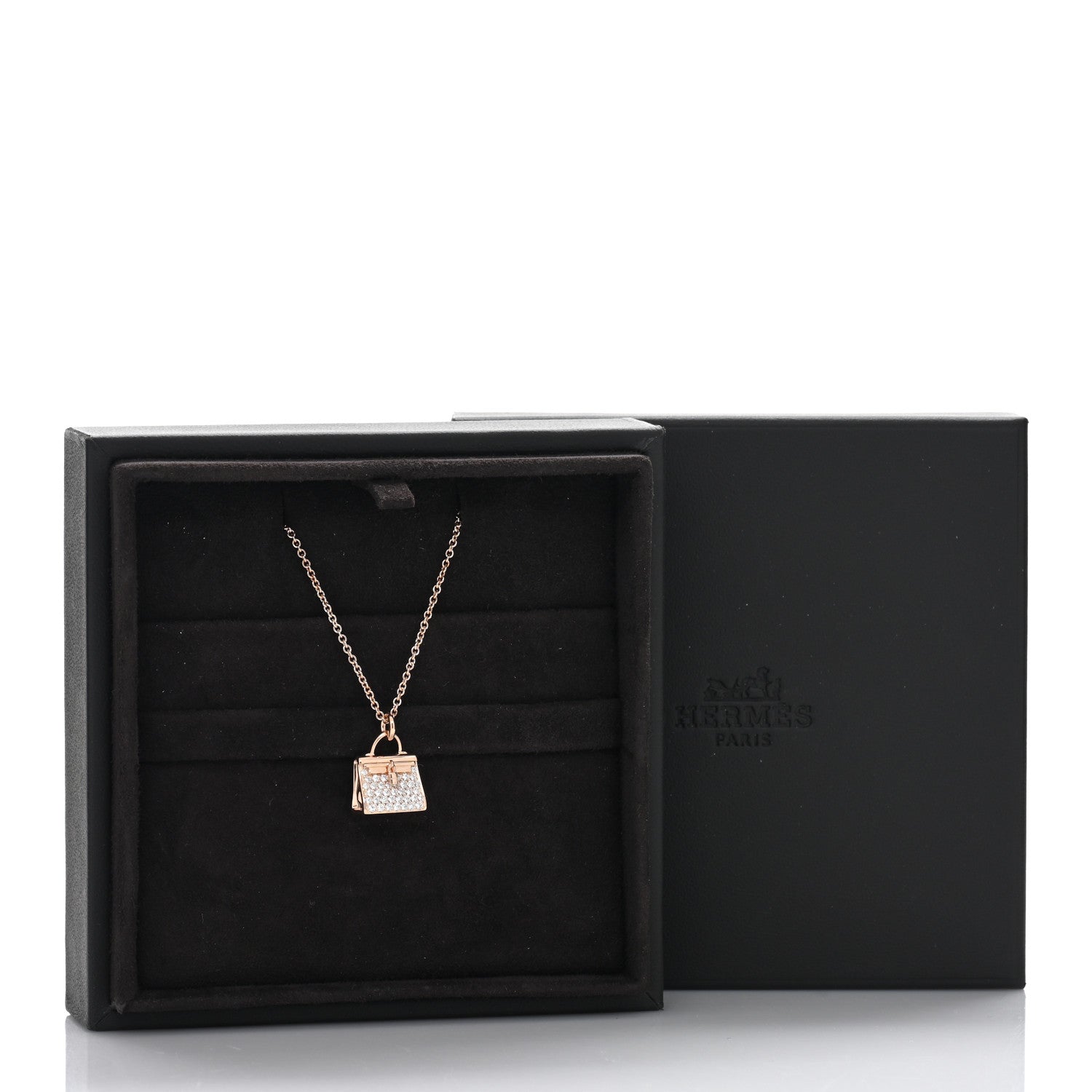 Hermes 18K Rose Gold Diamond Kelly Amulettes Pendant Necklace 6 of 6
