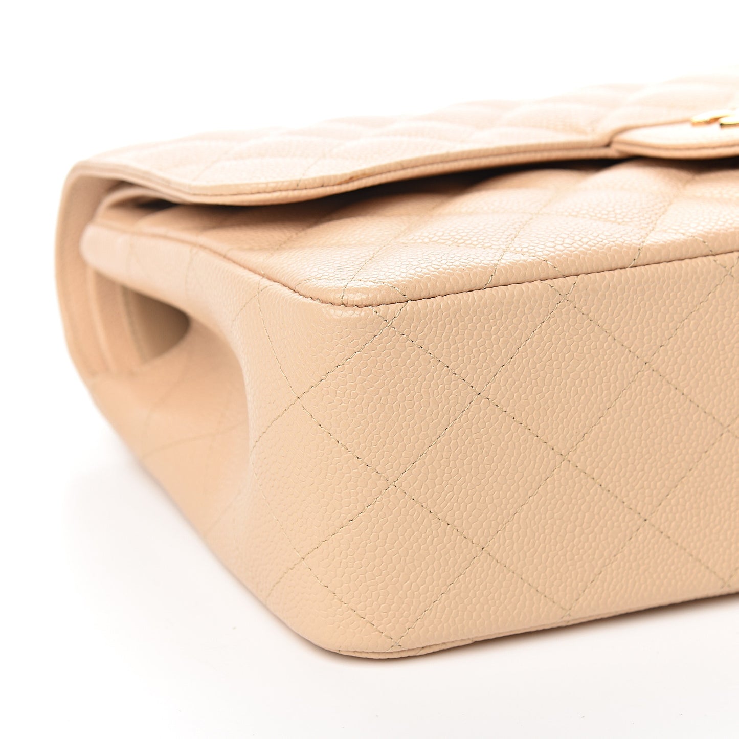 Caviar Quilted Jumbo Double Flap Light Beige