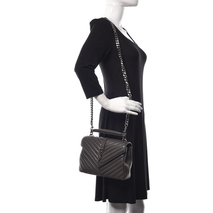 Saint Laurent Sheepskin Matelasse Chevron Monogram Medium College Bag Asphalt 2 of 12
