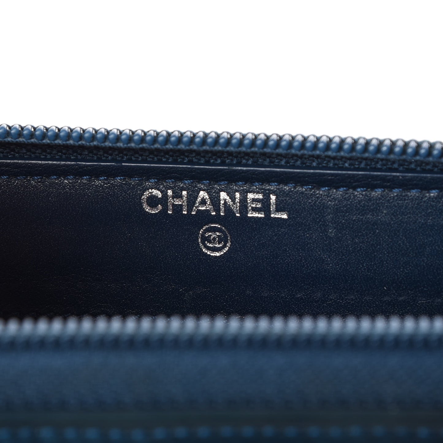 Patent Camellia Embossed Large Gusset Zip Around Wallet Blue