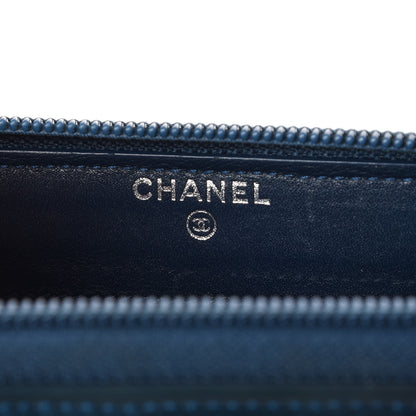 Chanel Patent Camellia Embossed Large Gusset Zip Around Wallet Blue 6 of 10