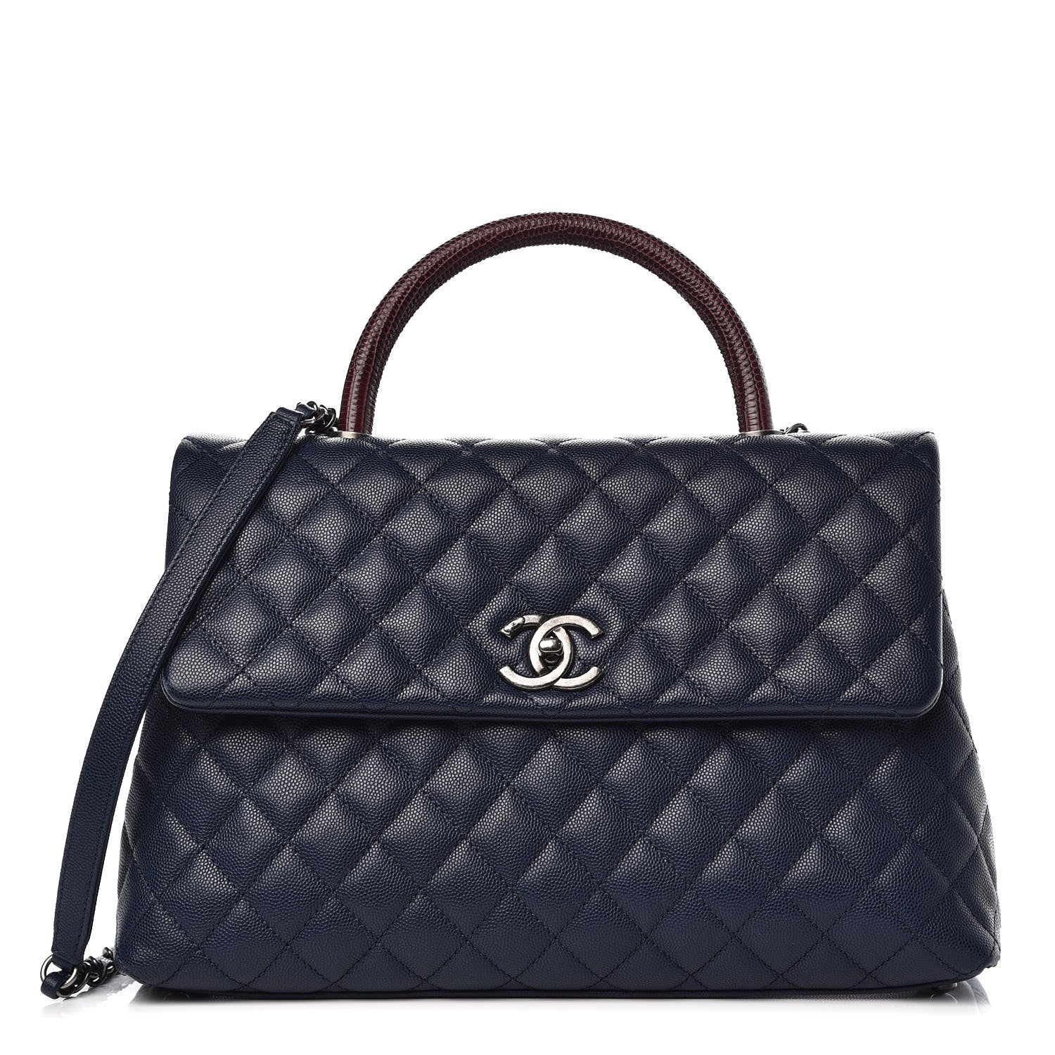 Chanel Caviar Lizard Quilted Medium Coco Handle Flap Navy 1 of 9