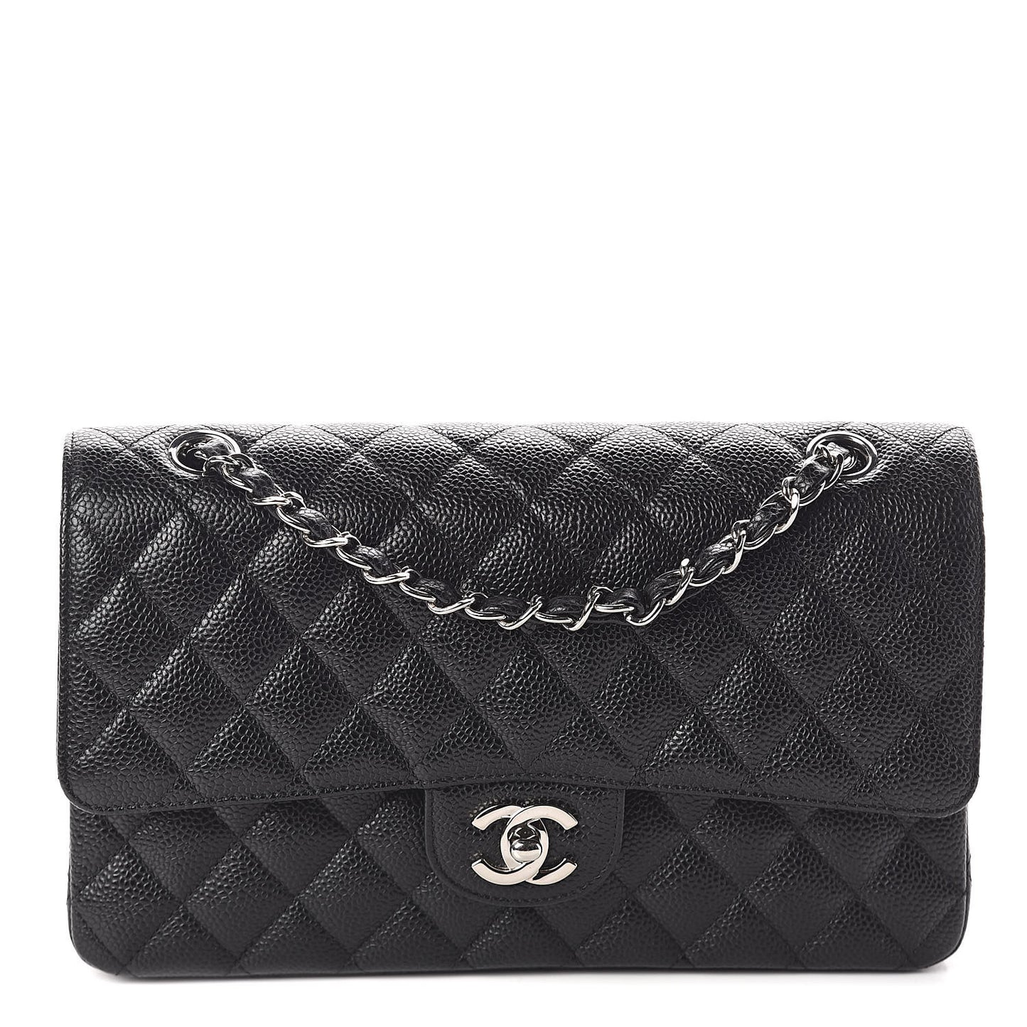 Caviar Quilted Medium Double Flap Black