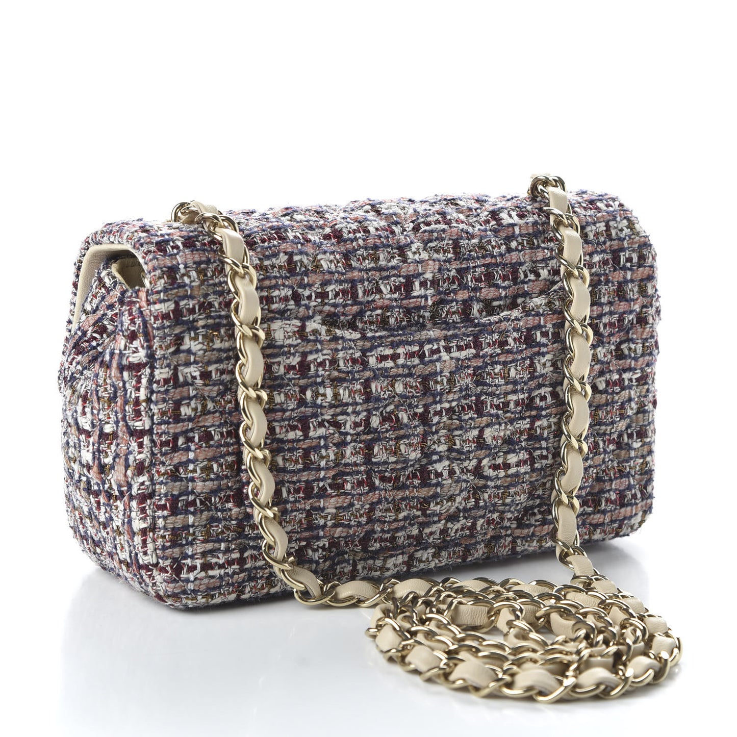 Tweed Quilted Mini Rectangular Flap Pink
