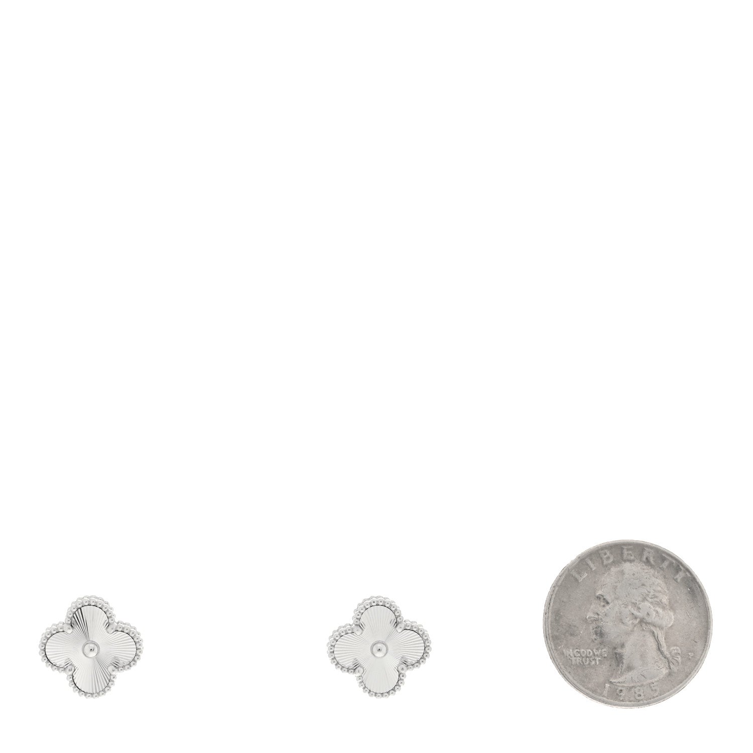 Van Cleef & Arpels 18K White Gold Guilloche Vintage Alhambra Earrings 2 of 5