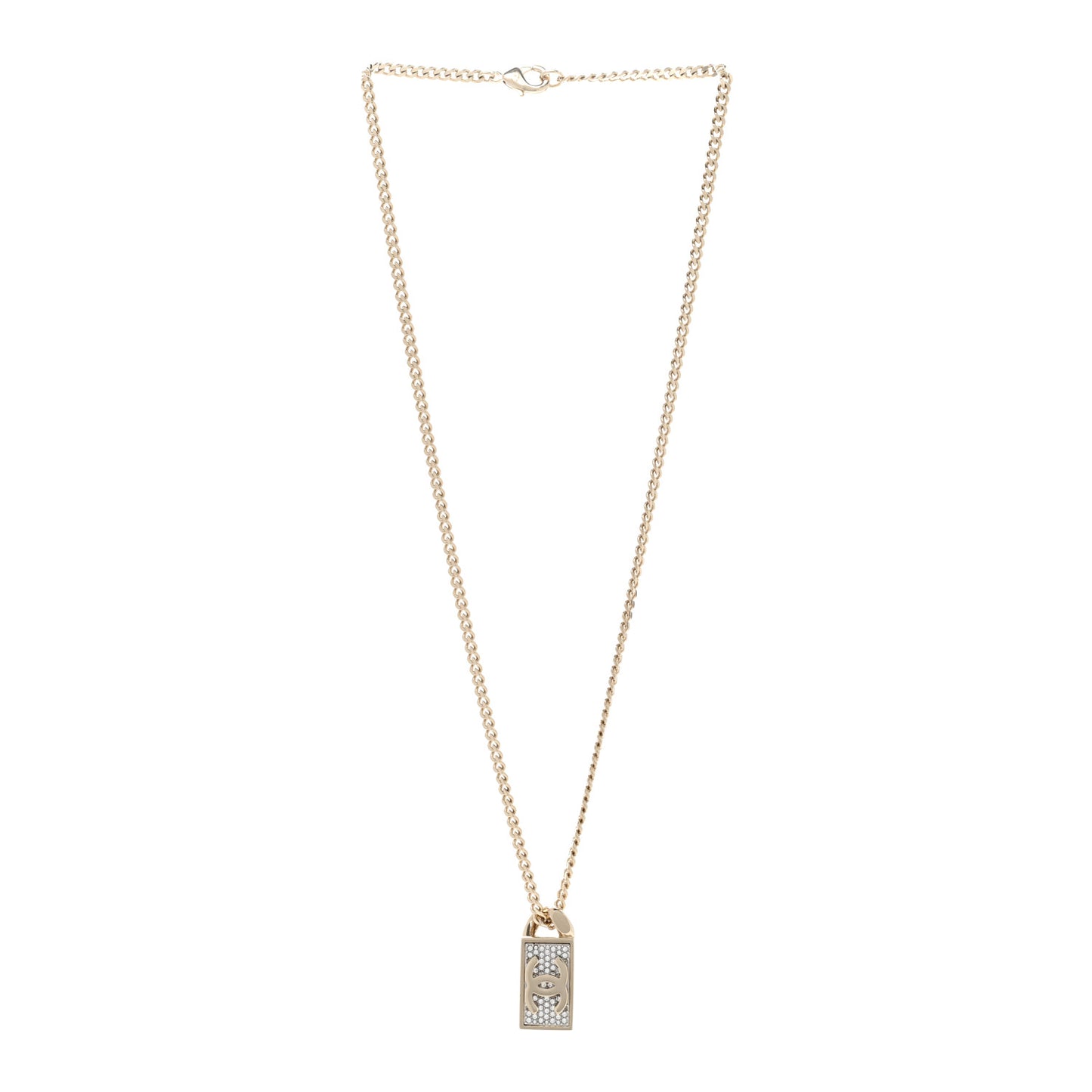 Crystal Dog Tag Chain Necklace Gold