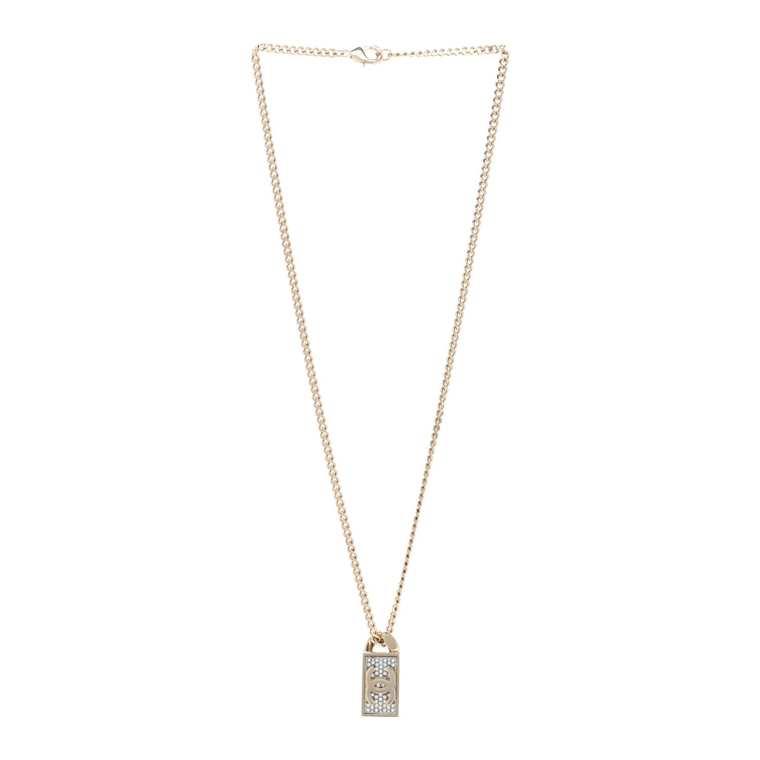 Chanel Crystal Dog Tag Chain Necklace Gold 3 of 7