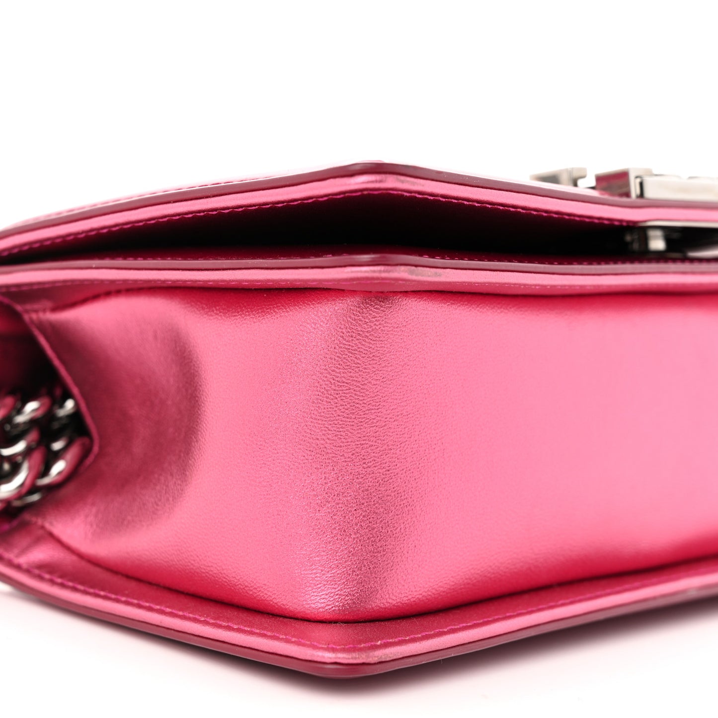 Metallic Patent Calfskin Quilted Small Boy Flap Pink