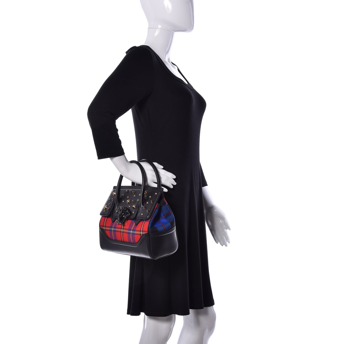Vitello Tartan Medium Baroque Palazzo Empire Bag Black Rosso