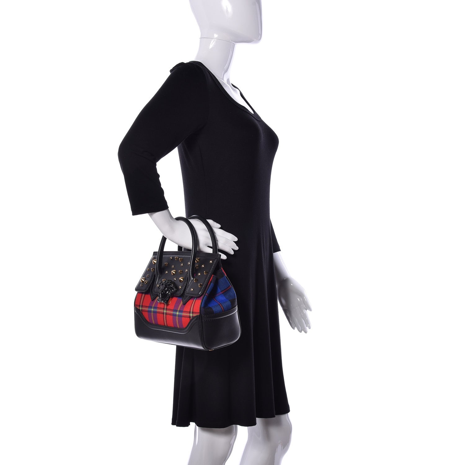 Versace Vitello Tartan Medium Baroque Palazzo Empire Bag Black Rosso 3 of 10