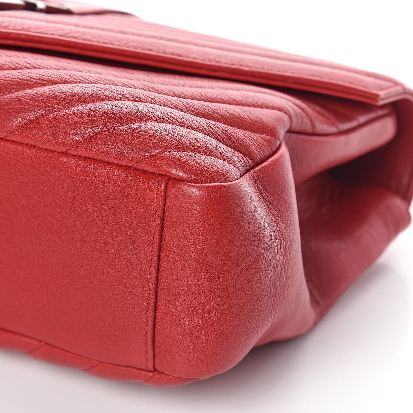 Sheepskin Matelasse Chevron Large College Monogram Satchel Rouge