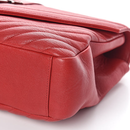 Saint Laurent Sheepskin Matelasse Chevron Large College Monogram Satchel Rouge 9 of 9