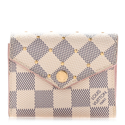 Louis Vuitton Damier Azur Studded Zoe Wallet Rose Ballerine 1 of 12