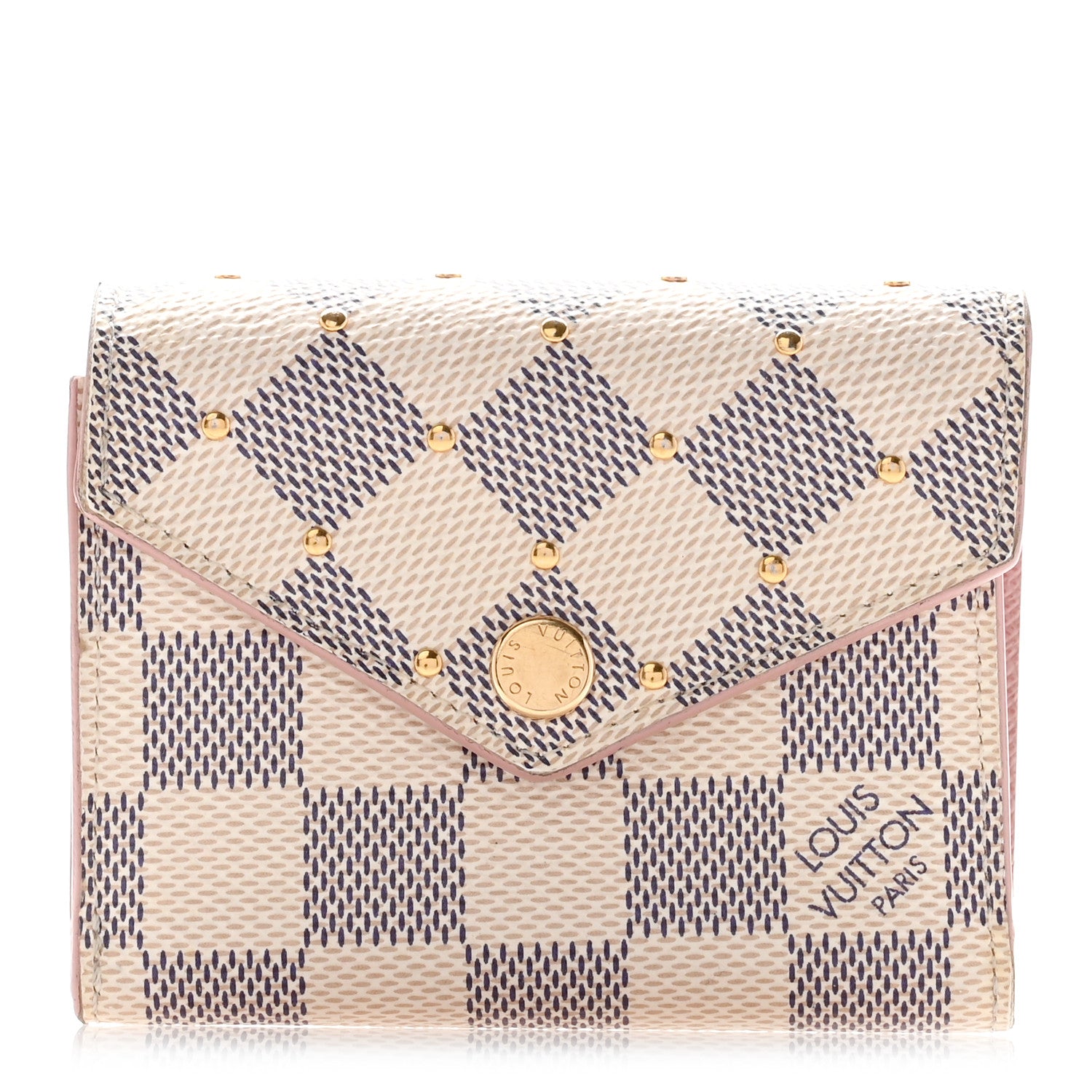 Louis Vuitton Damier Azur Studded Zoe Wallet Rose Ballerine 1 of 12