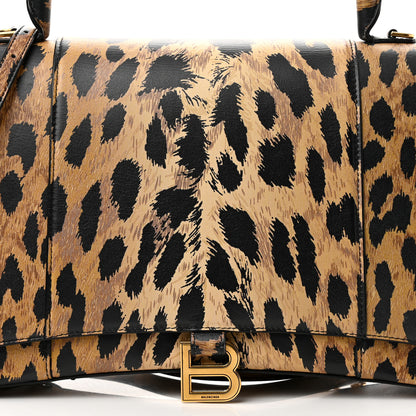 Balenciaga Smooth Calfskin Leopard Print Medium Hourglass Top Handle Bag Beige 7 of 12
