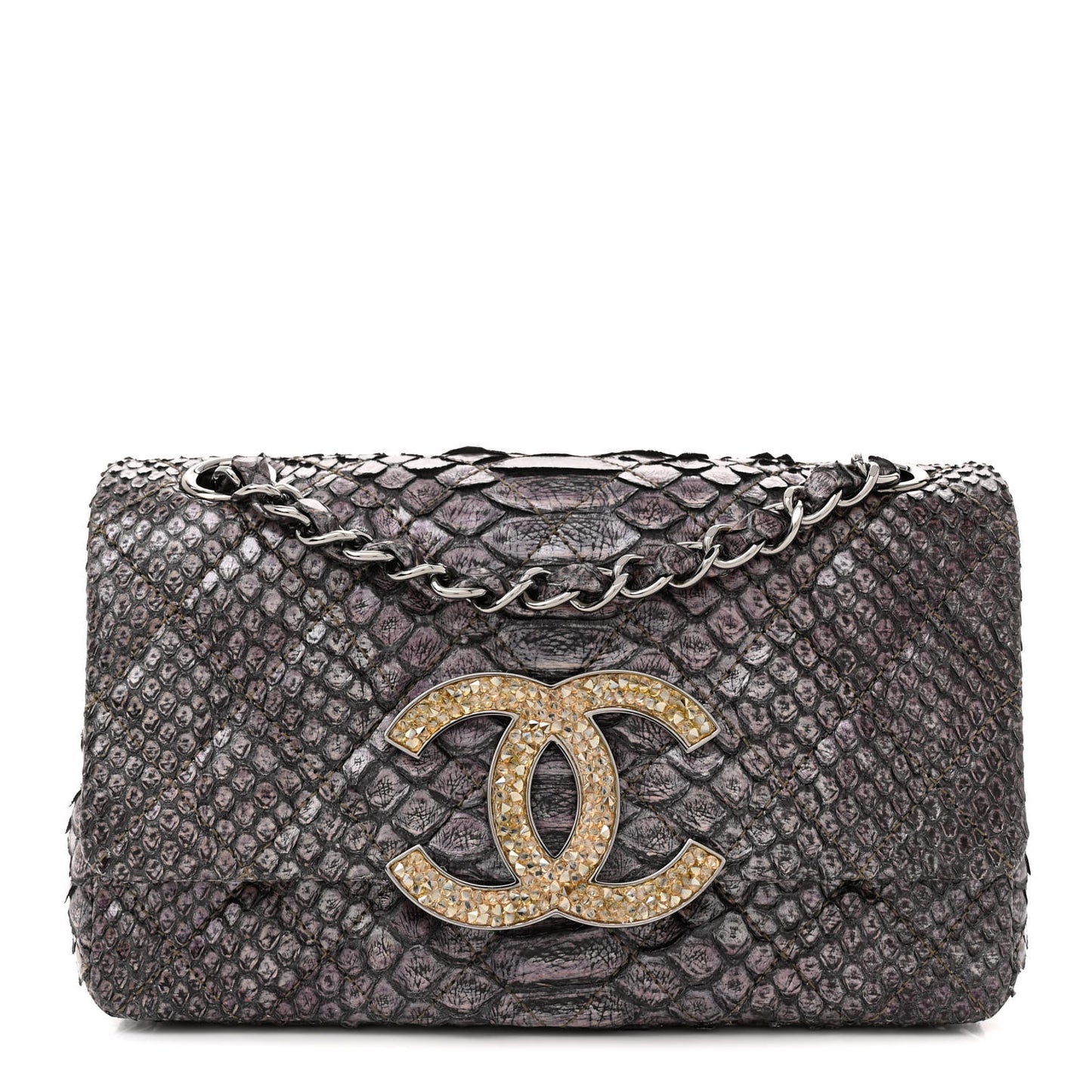 Metallic Snakeskin Strass Flap Bag Light Purple