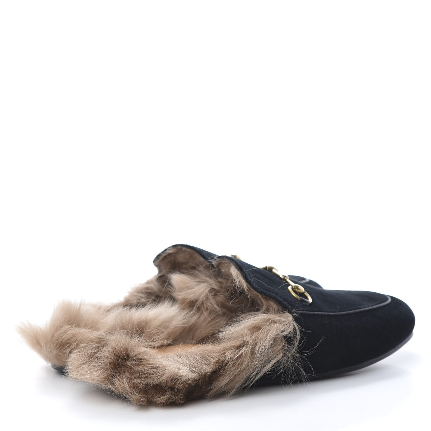 Velvet Fur Womens Princetown Slippers 37.5 Black