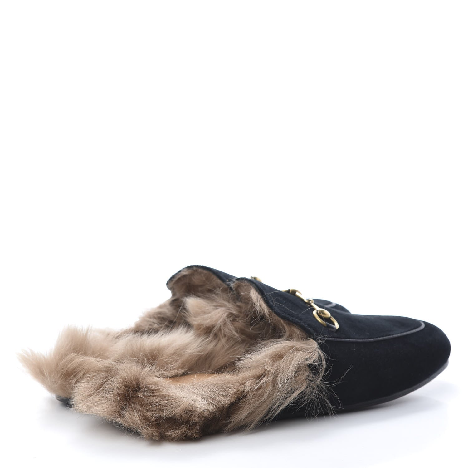 Gucci Velvet Fur Womens Princetown Slippers 37.5 Black 4 of 10