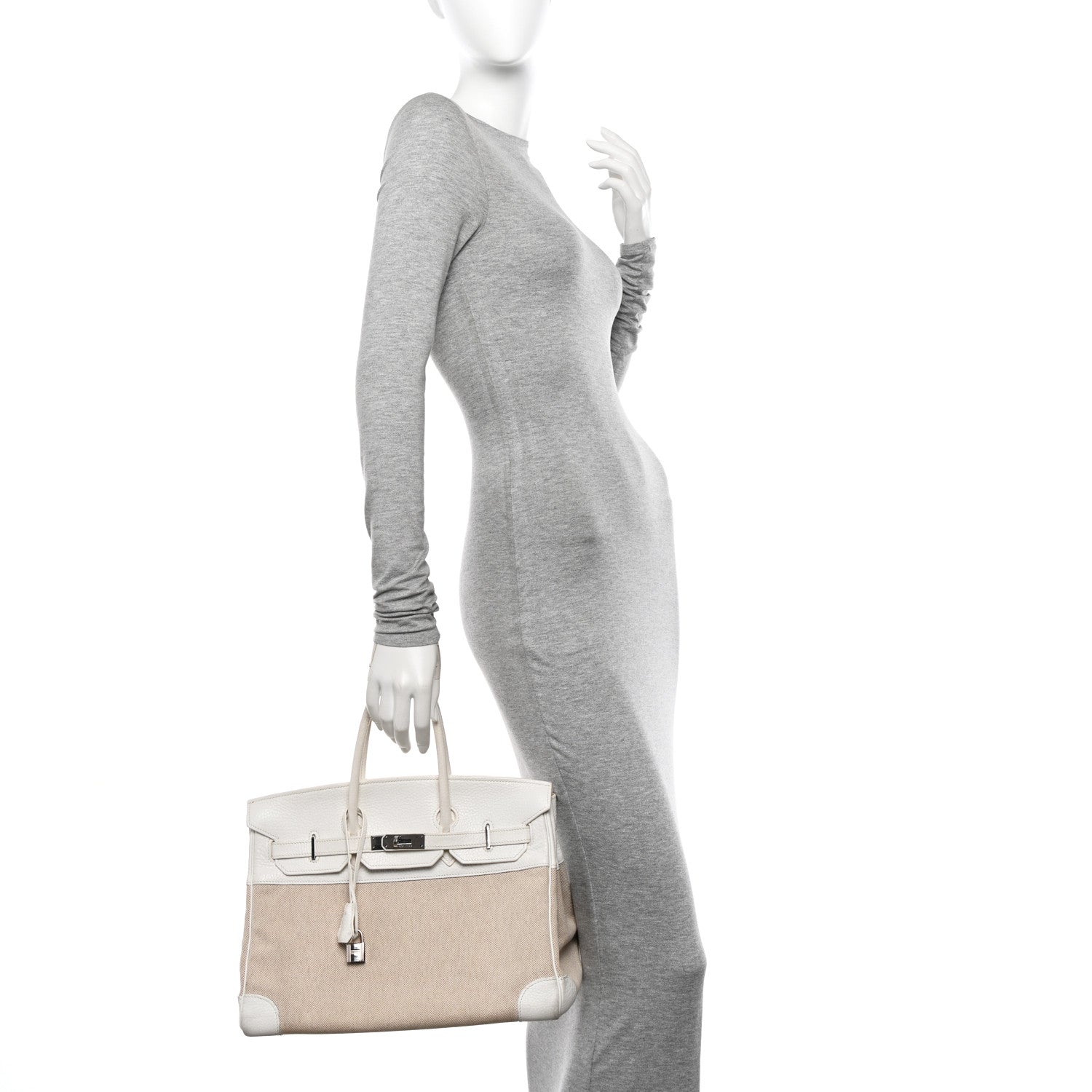 Hermes Toile Taurillon Clemence Birkin 35 White 2 of 33