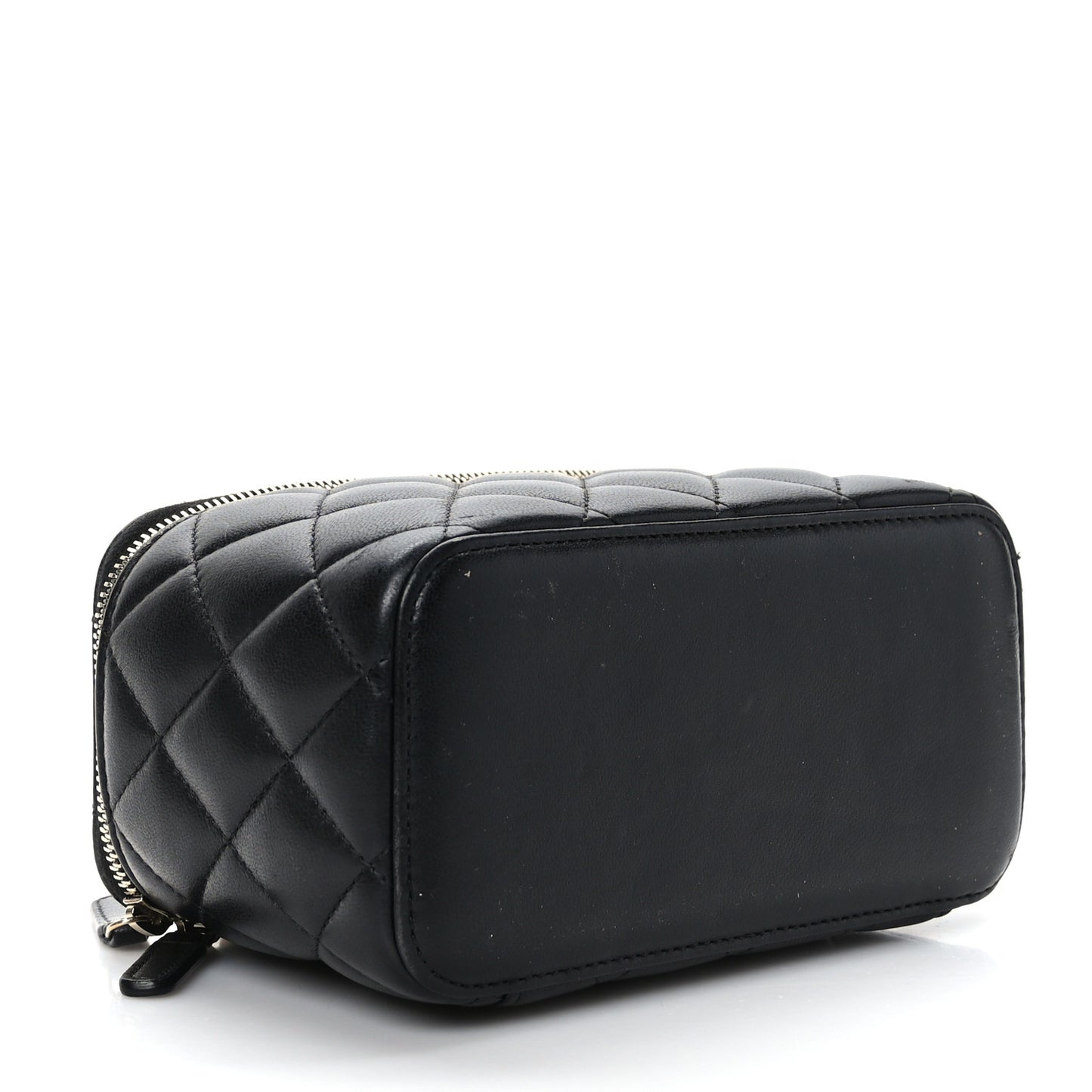 Lambskin Quilted Pearl Crush Small Vanity Case With Chain Black