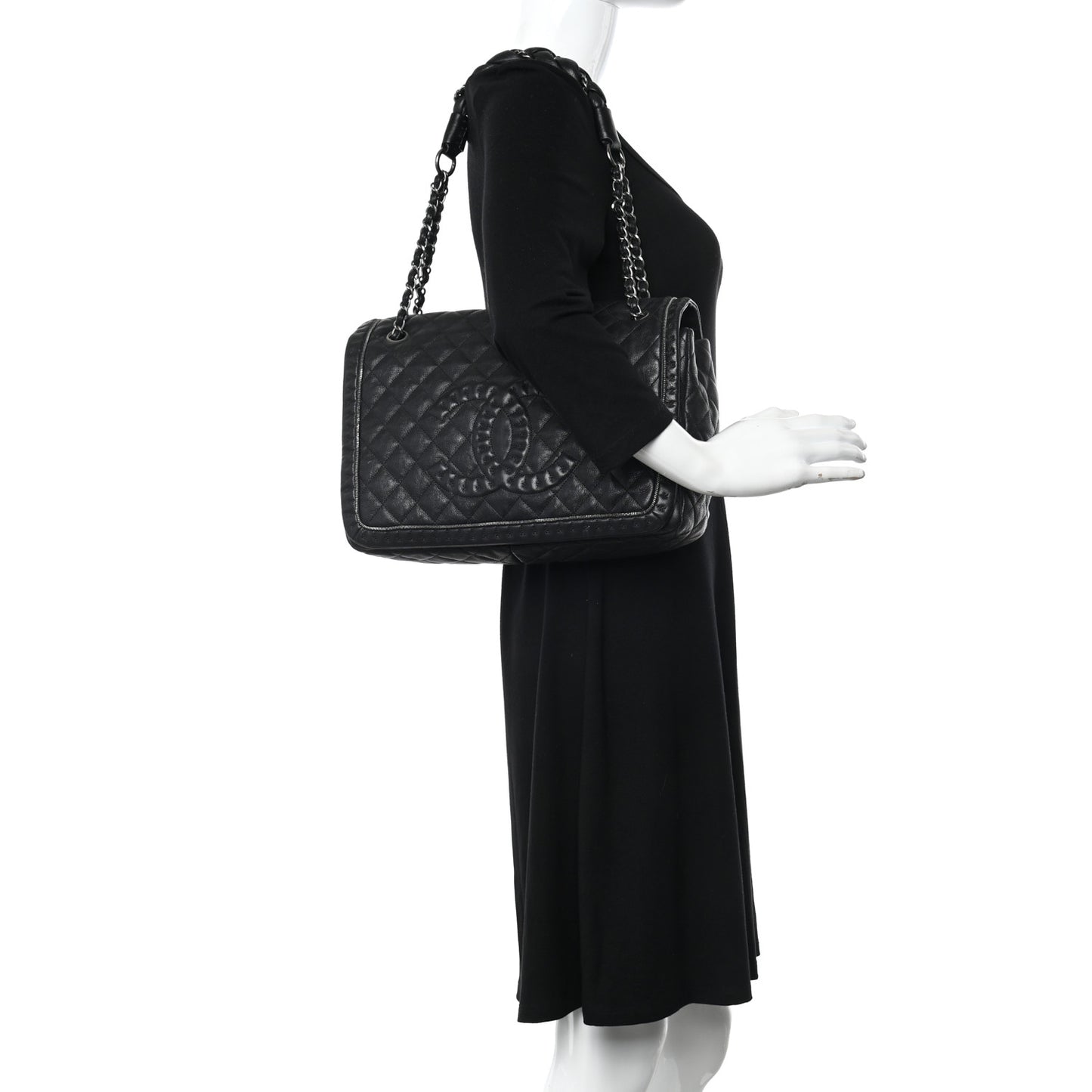 Calfskin Quilted Large Istanbul Flap Black