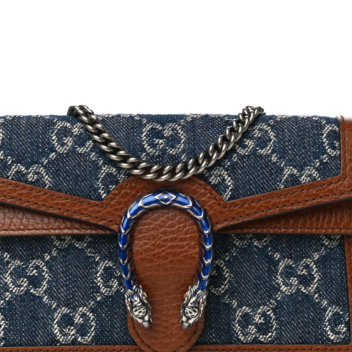 Gucci New Denim GG Monogram Dollar Calfskin Enamel Super Mini Dionysus Shoulder Bag Blue Tea Cuir Epilog Electric Blue 7 of 10