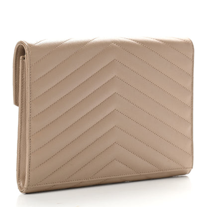Saint Laurent Grain De Poudre Matelasse Chevron Monogram Envelope Clutch Dark Beige 3 of 8