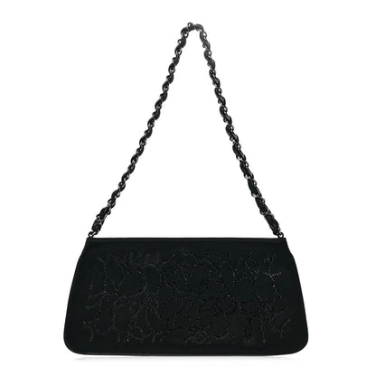 Chanel Satin Crystal Camellia Evening Bag Black 1 of 7