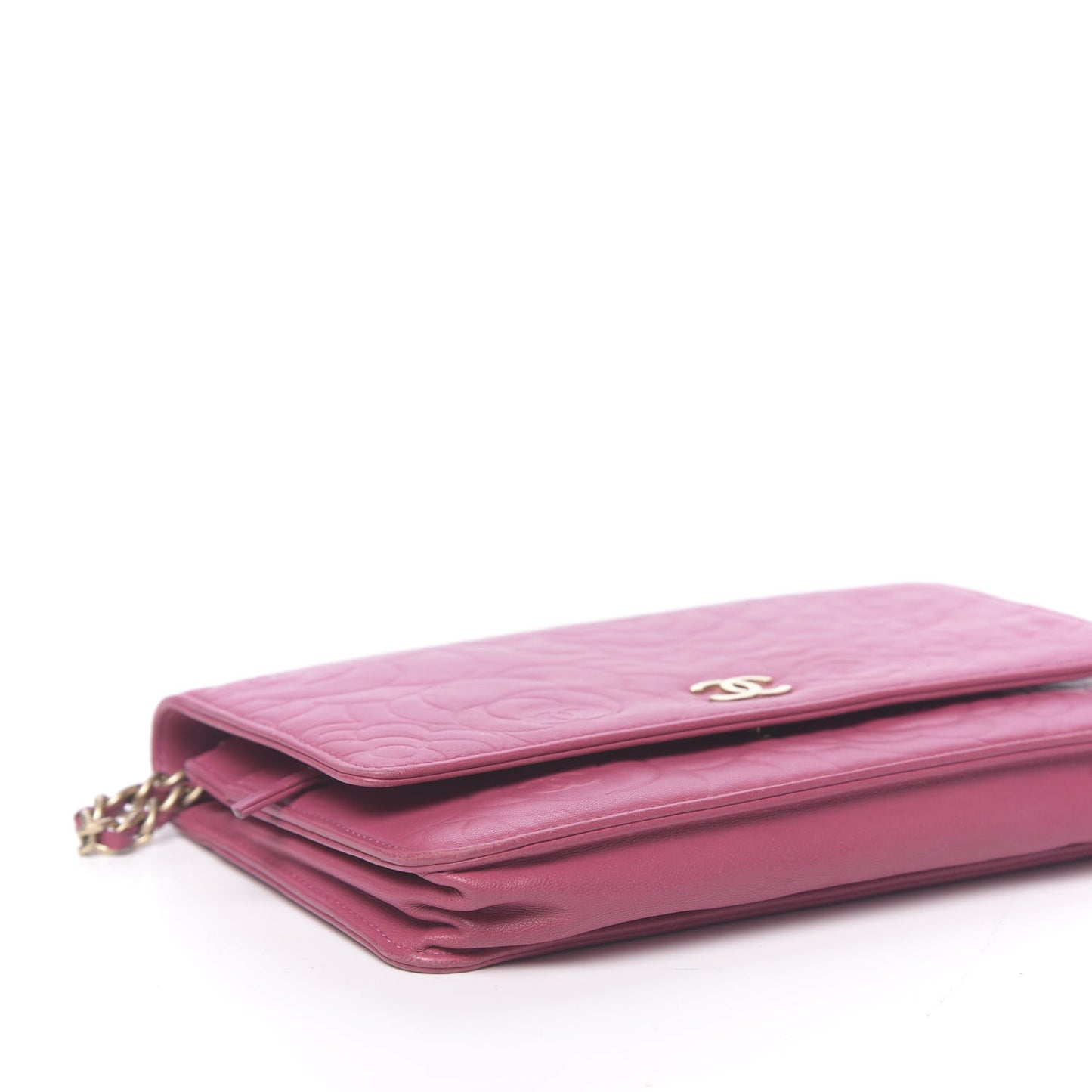 Lambskin Camellia Embossed Wallet On Chain WOC Pink