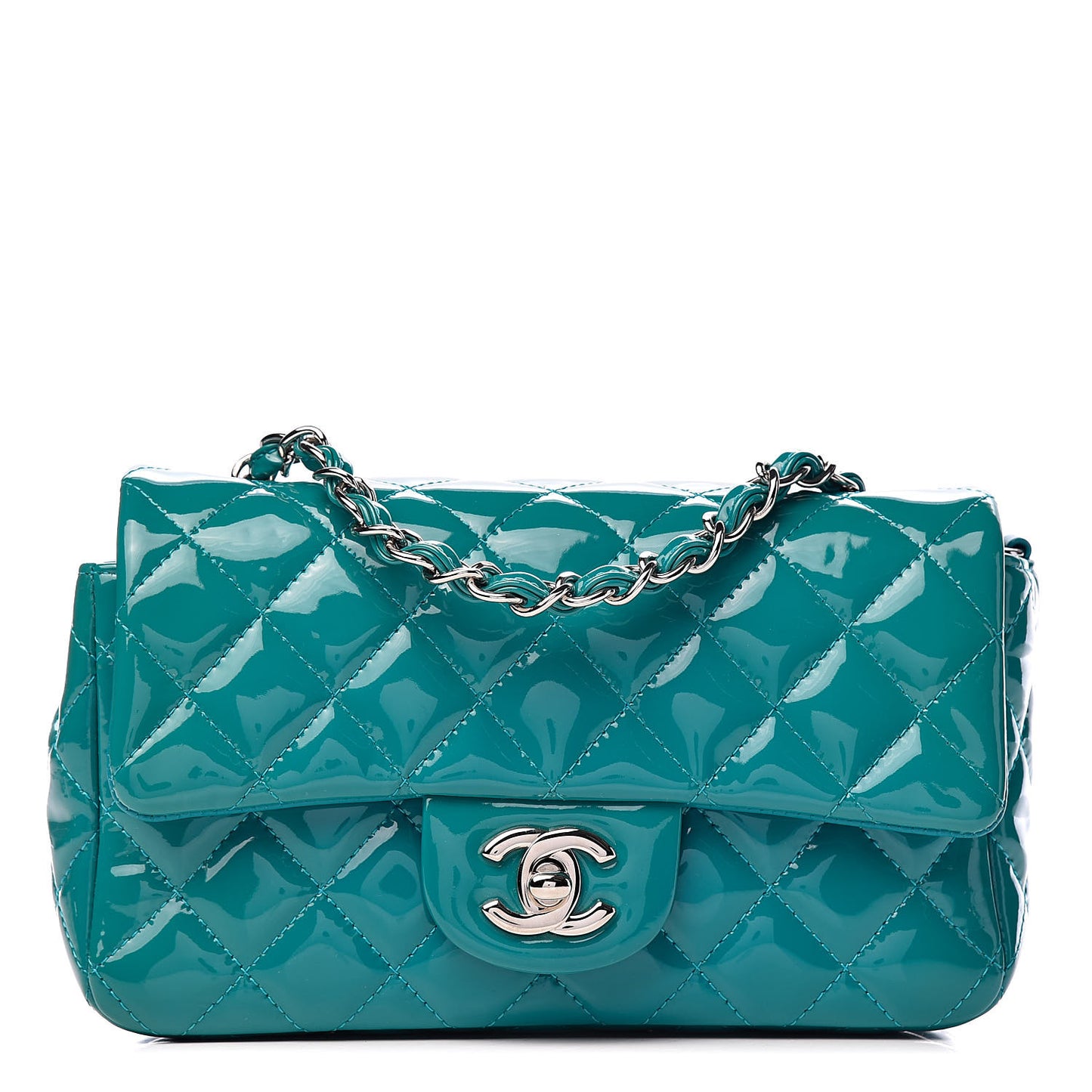 Patent Quilted Mini Rectangular Flap Turquoise