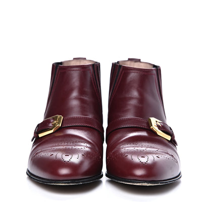 Gucci New Waxed Calfskin Womens G Medallion Toe Ankle Boots 37 Red Bordeaux 2 of 11