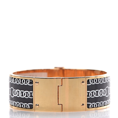 Hermes Enamel Printed Wide Balades Equestres Positif Negatif Hinged Bracelet M Black 3 of 6