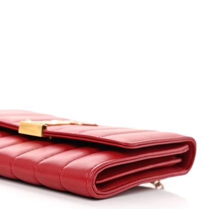 Saint Laurent Lambskin Matelasse Monogram Vicky Chain Wallet Rouge Eros 6 of 8