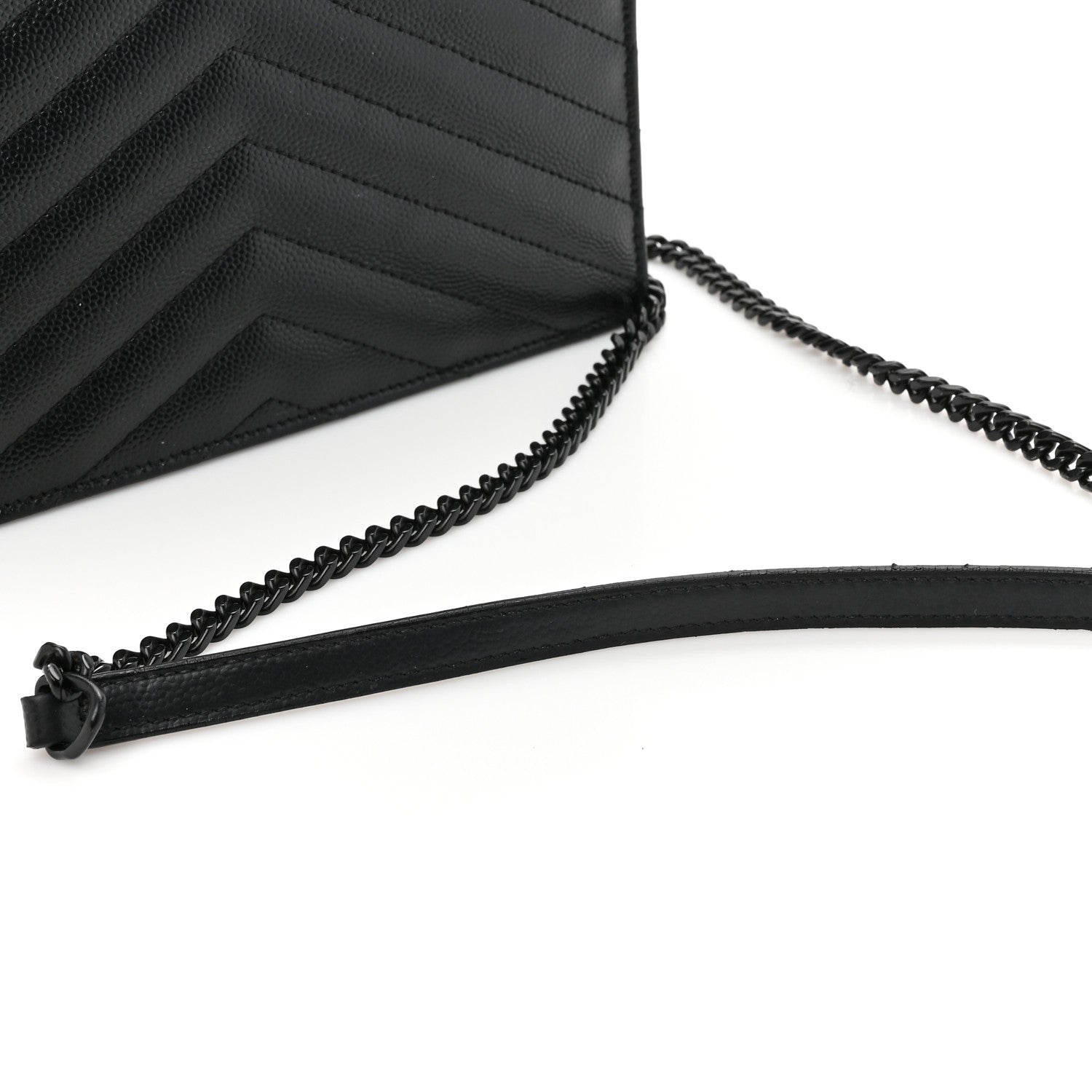 Saint Laurent Grain De Poudre Matelasse Chevron Monogram Monochrome Envelope Chain Wallet Black 13 of 13