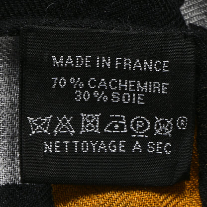 Hermes Cashmere Silk Encadre Blason Scarf 90 Black Gris Clair 3 of 4