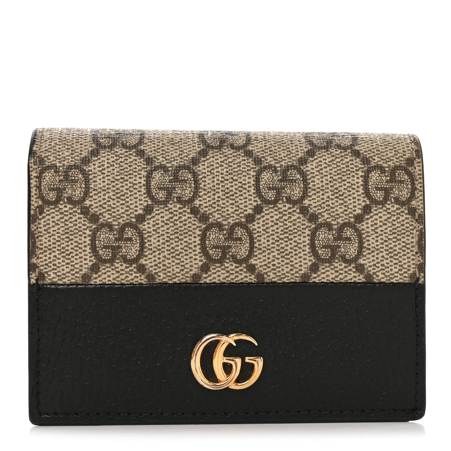 Gucci Dollar Calfskin GG Supreme Monogram GG Marmont Card Case Black Beige Ebony 1 of 9