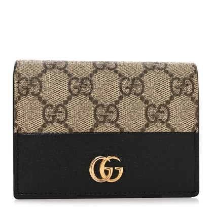 Gucci Dollar Calfskin GG Supreme Monogram GG Marmont Card Case Black Beige Ebony 1 of 9